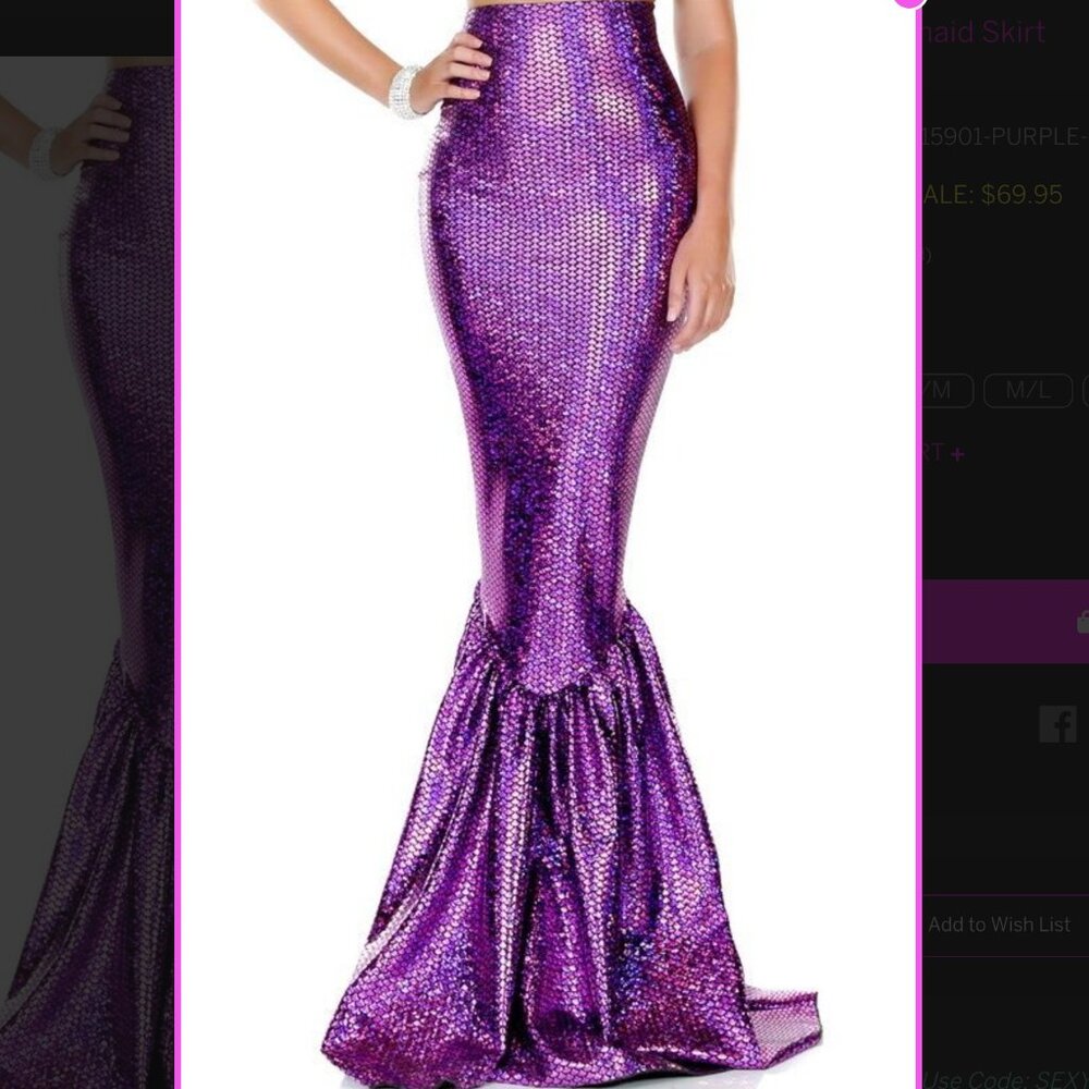 NWT Hologram purple mermaid costume skirt